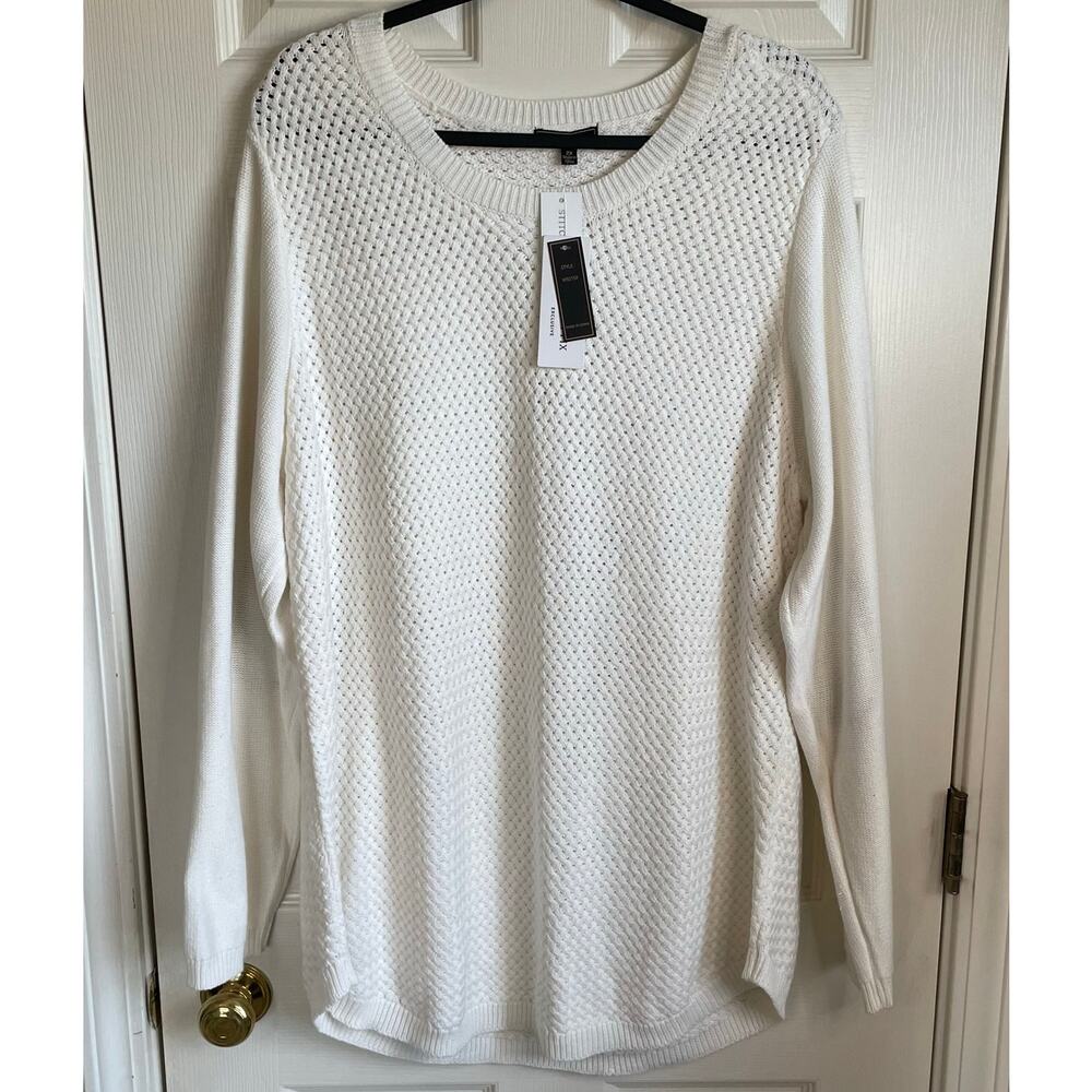Lety & Me NWT Josey Elbow Patch Knit Sweater Sz 2X Cream Preppy Casual Neutral - Picture 4 of 11